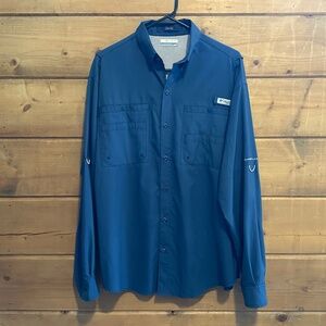 Columbia Tsumia PFG omni shade sun shirt BLUE sz. M